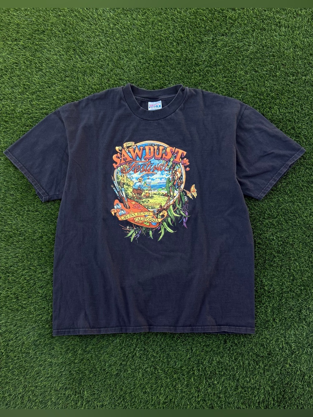 Vintage 1997 Sawdust Festival T-Shirt Laguna Beach, CA Graphic Tee Black Size XL
